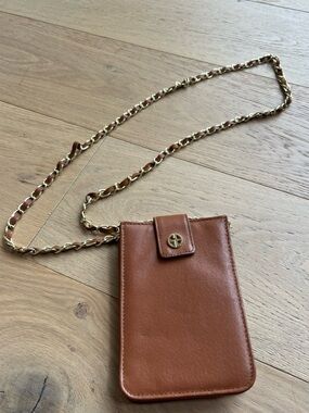 Giani Bernini Rust Brown Leather Crossbody Pouch with Gold-Tone Chain